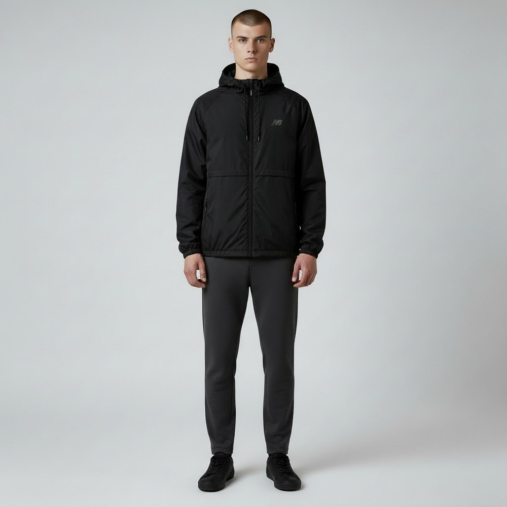 New Balance Men's Dobby Full Zip Fleece Lined Jacket Size M Solid Black Hooded